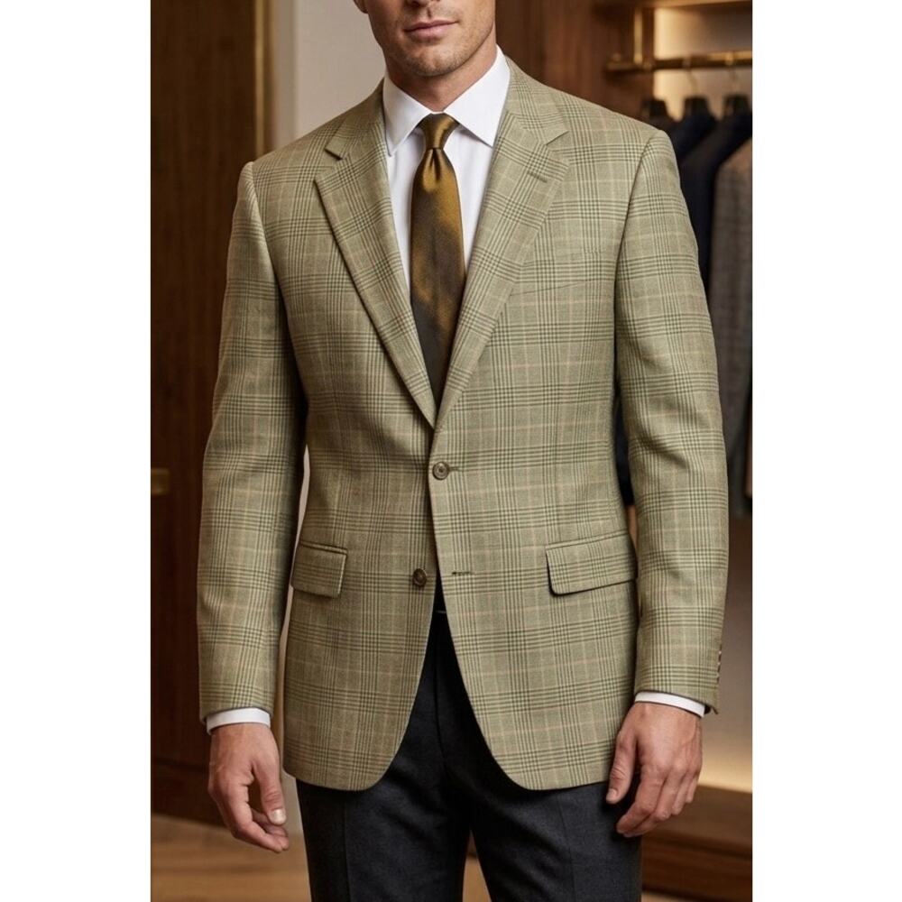 Miller Brothers Ltd. Blazer Mens 41R Brown Tan Check Wool Silk Sport Coat